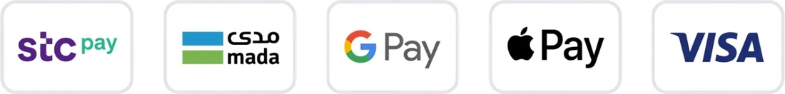 طرق الدفع: stc pay، مدى، Google Pay، Apple Pay، Visa